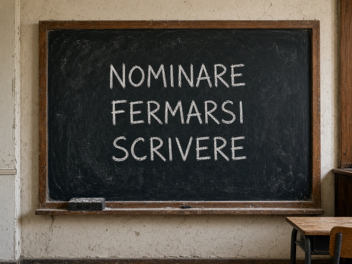 Lavagna: tre verbi, niente grafico.
